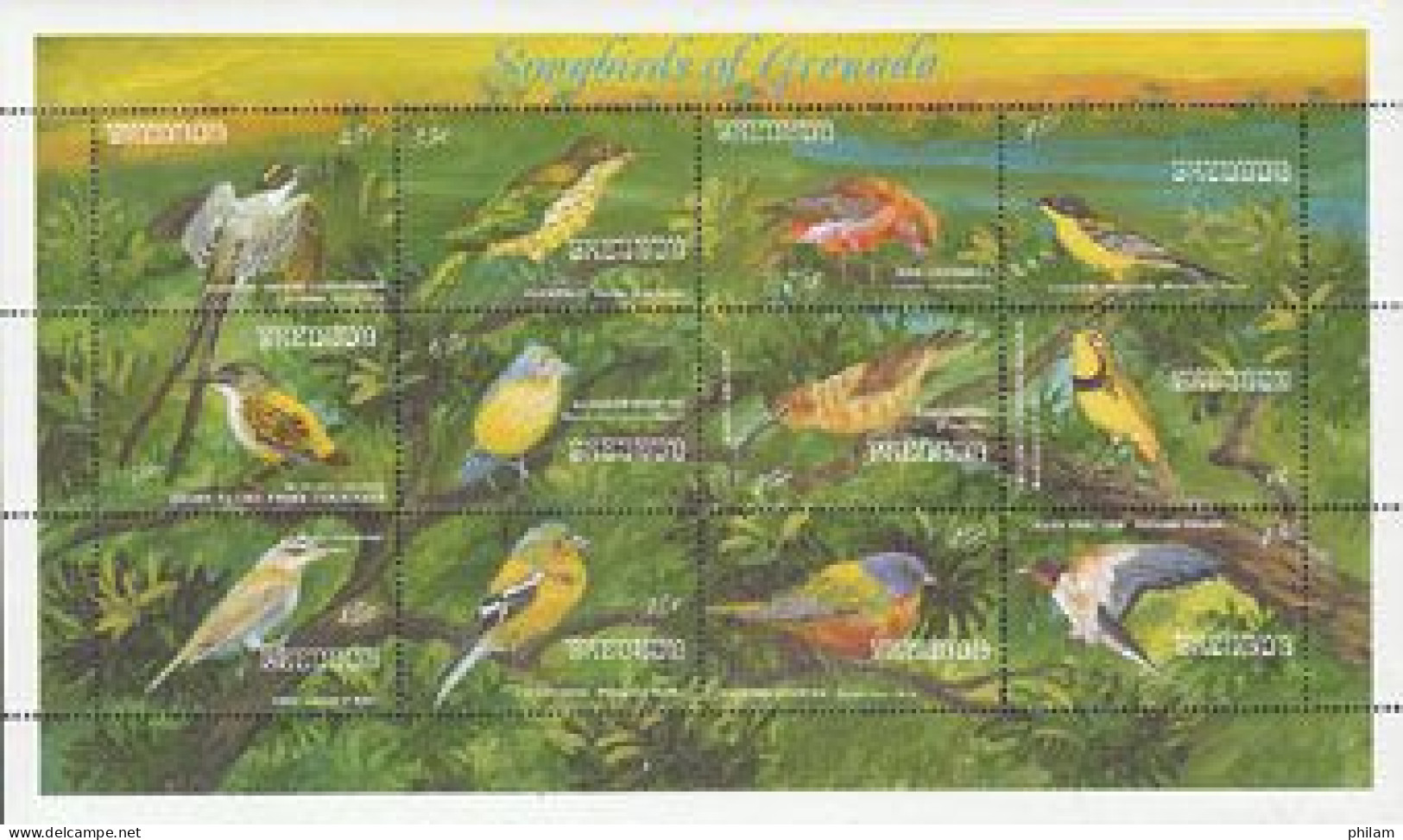 GRENADA 1993 - Oiseaux Chanteurs- 12 Timbres En Feuillet - Pics & Grimpeurs