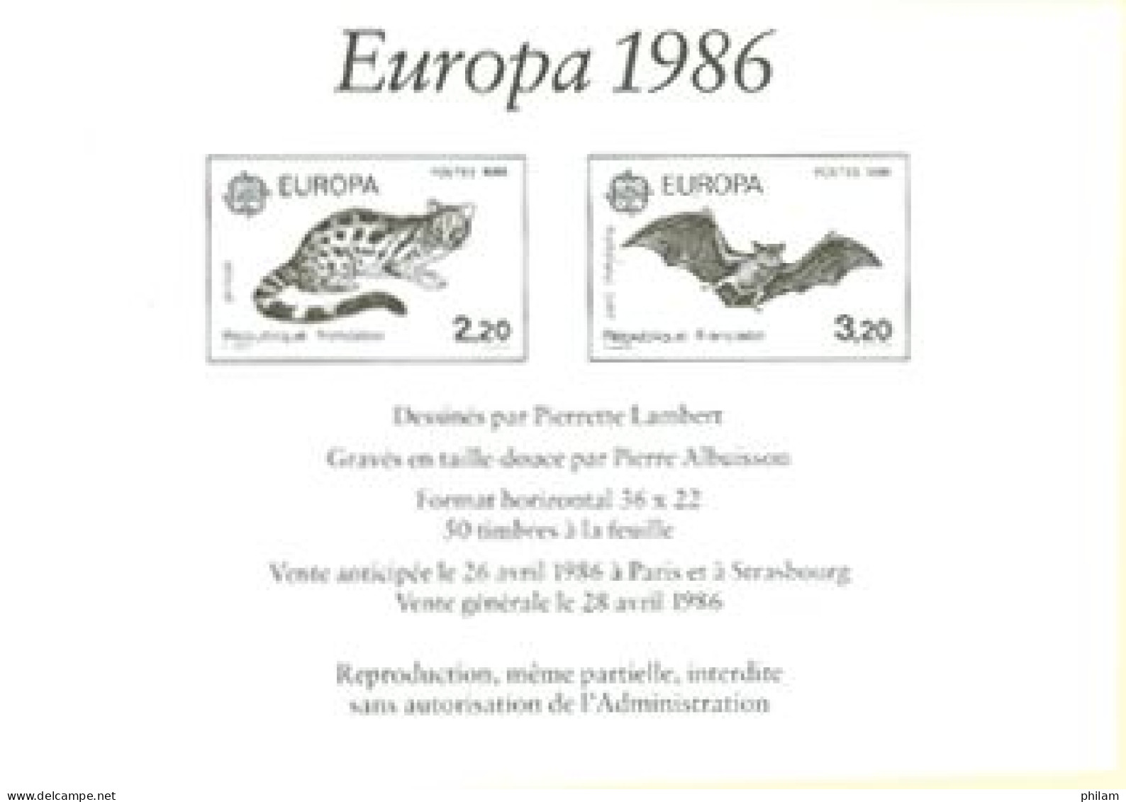 FRANCE 1986 - Feuillet De Luxe Non Dentelé - Noir Et Blanc - Pipistrelli