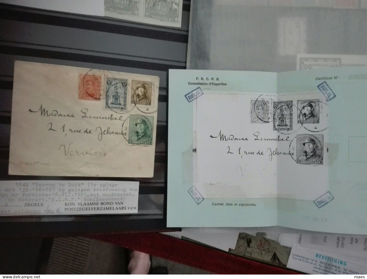 Postzegel België Brief Met 164A Perron Te Luik+certificaat - Andere & Zonder Classificatie