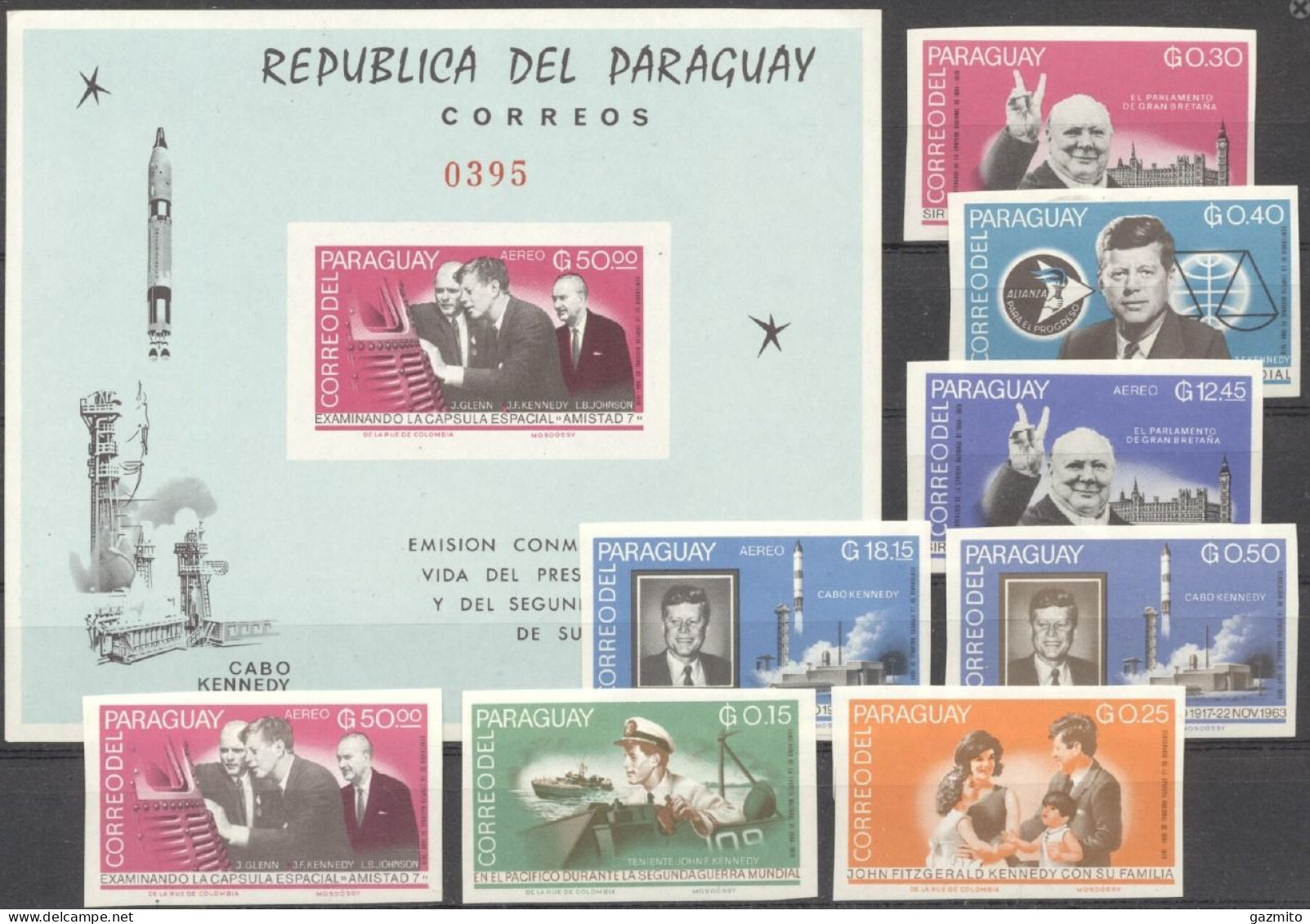 Paraguay 1965, Space Space, Kennedy, Churchill, 8val +BF IMPERFORATED - South America