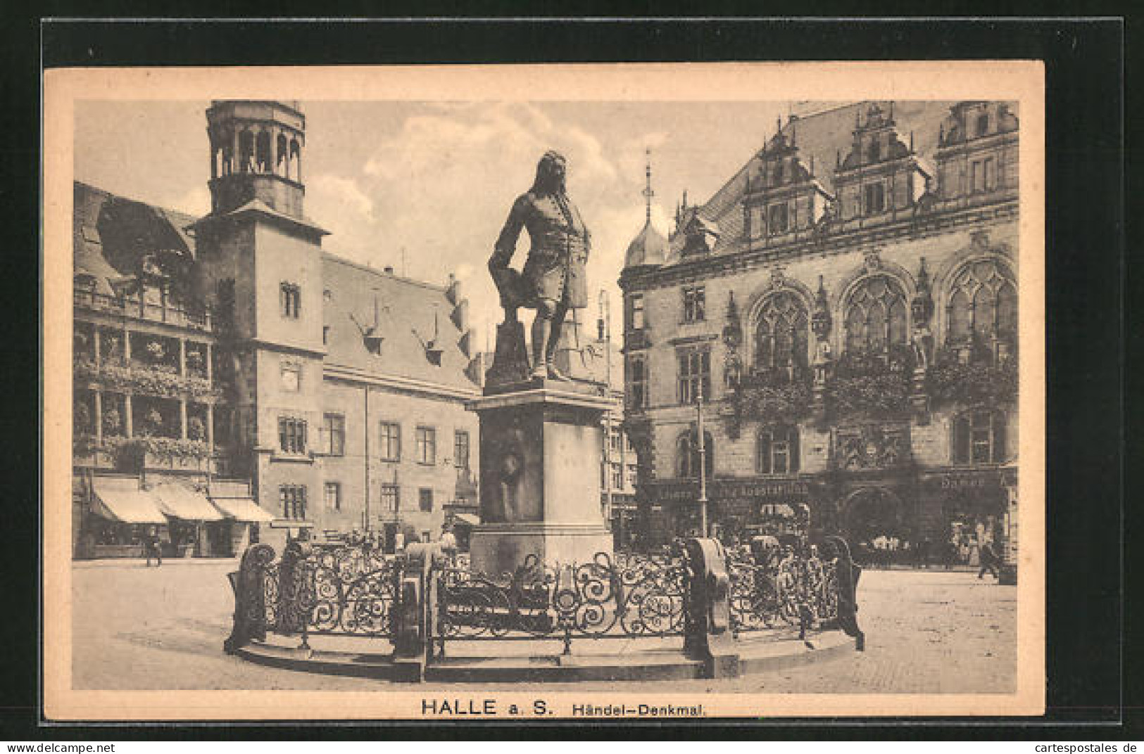 AK Halle A. S., Geschäft Für Leinen- Und Wäsche-Ausstattung Mit Händel-Denkmal  - Otros & Sin Clasificación