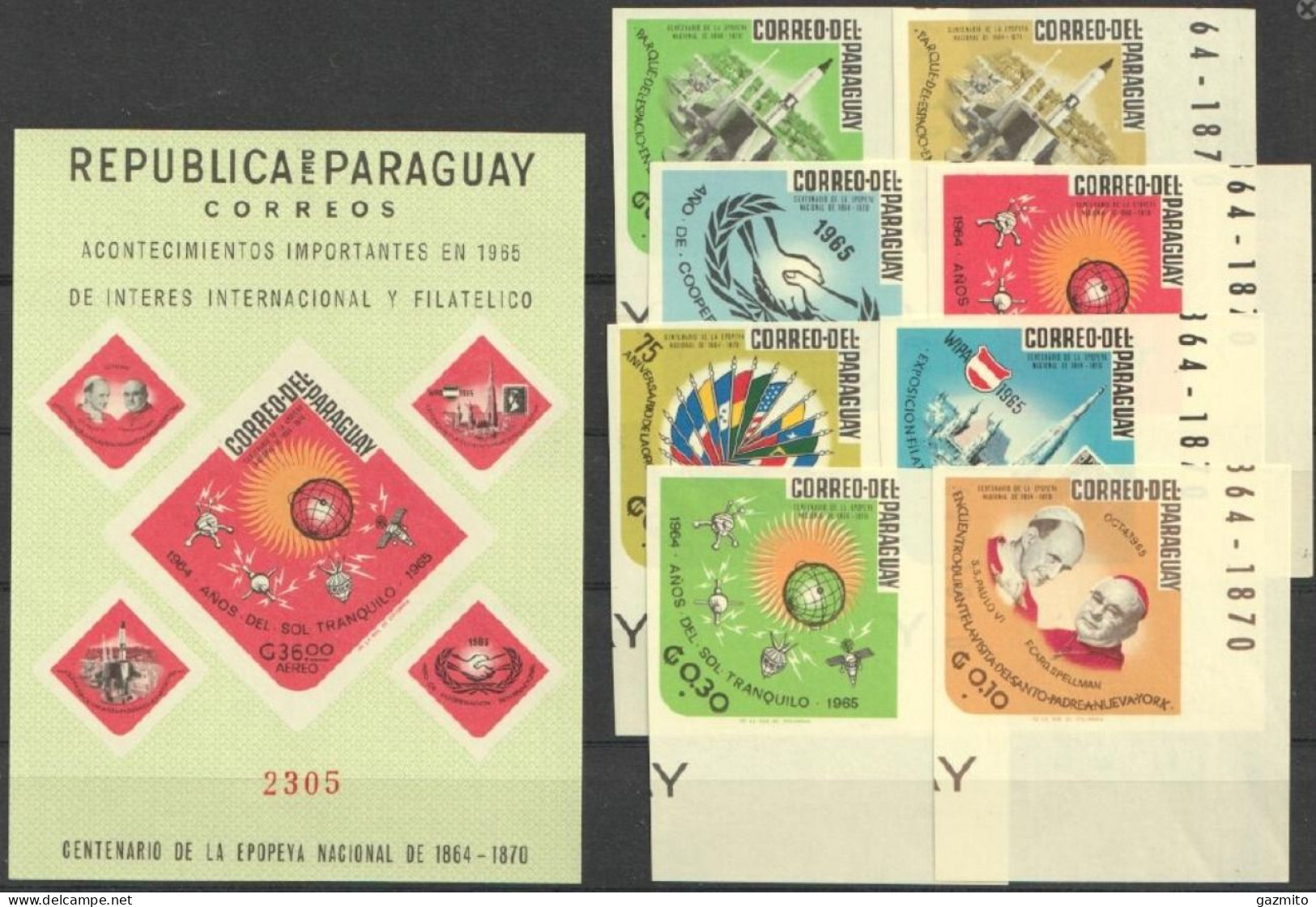 Paraguay 1966, Event, Pope Paul VI, Space, 8val +BF IMPERFORATED - Papes