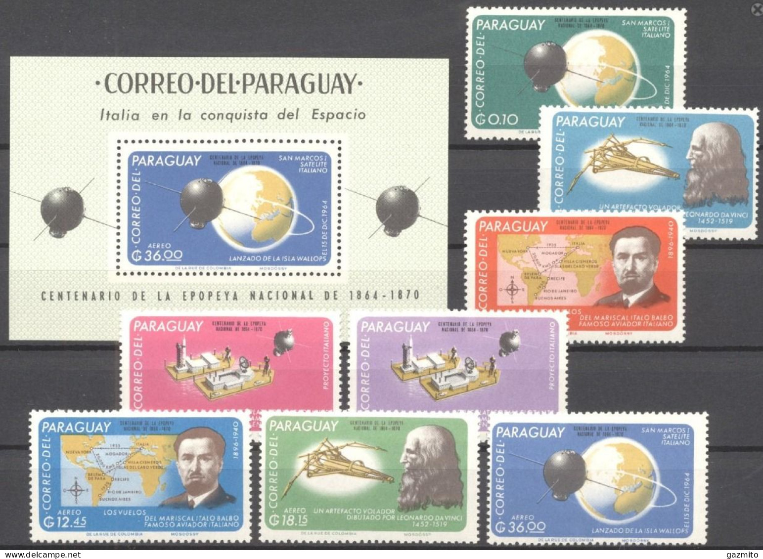 Paraguay 1966, Italy In Space, Leonardo, Balbo, Satellite, 8val +BF - Otros & Sin Clasificación