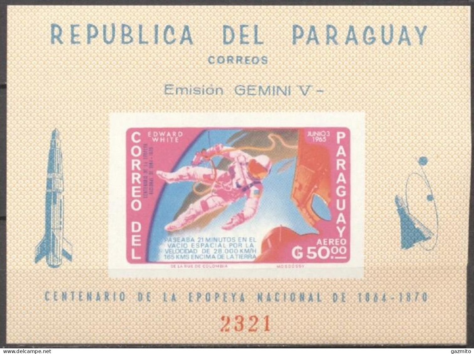 Paraguay 1966, Space, BF IMPERFORATED - Amérique Du Sud