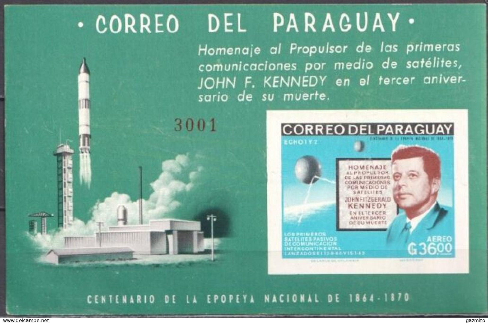 Paraguay 1966, Space, Kennedy, BF IMPERFORATED - América Del Sur