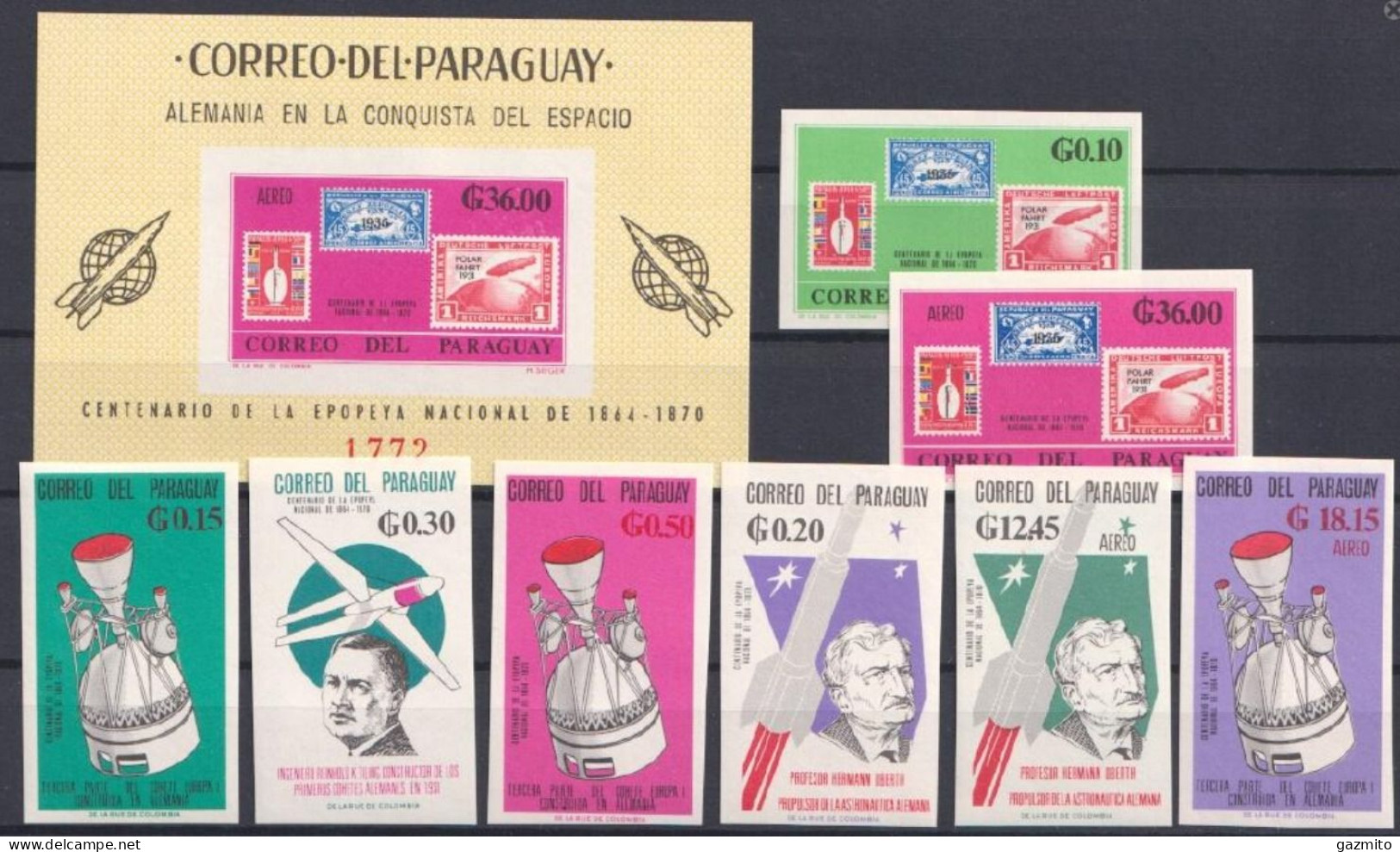 Paraguay 1966, Space, Stamp On Stamp, 8val +BF IMPERFORATED - Stamps On Stamps