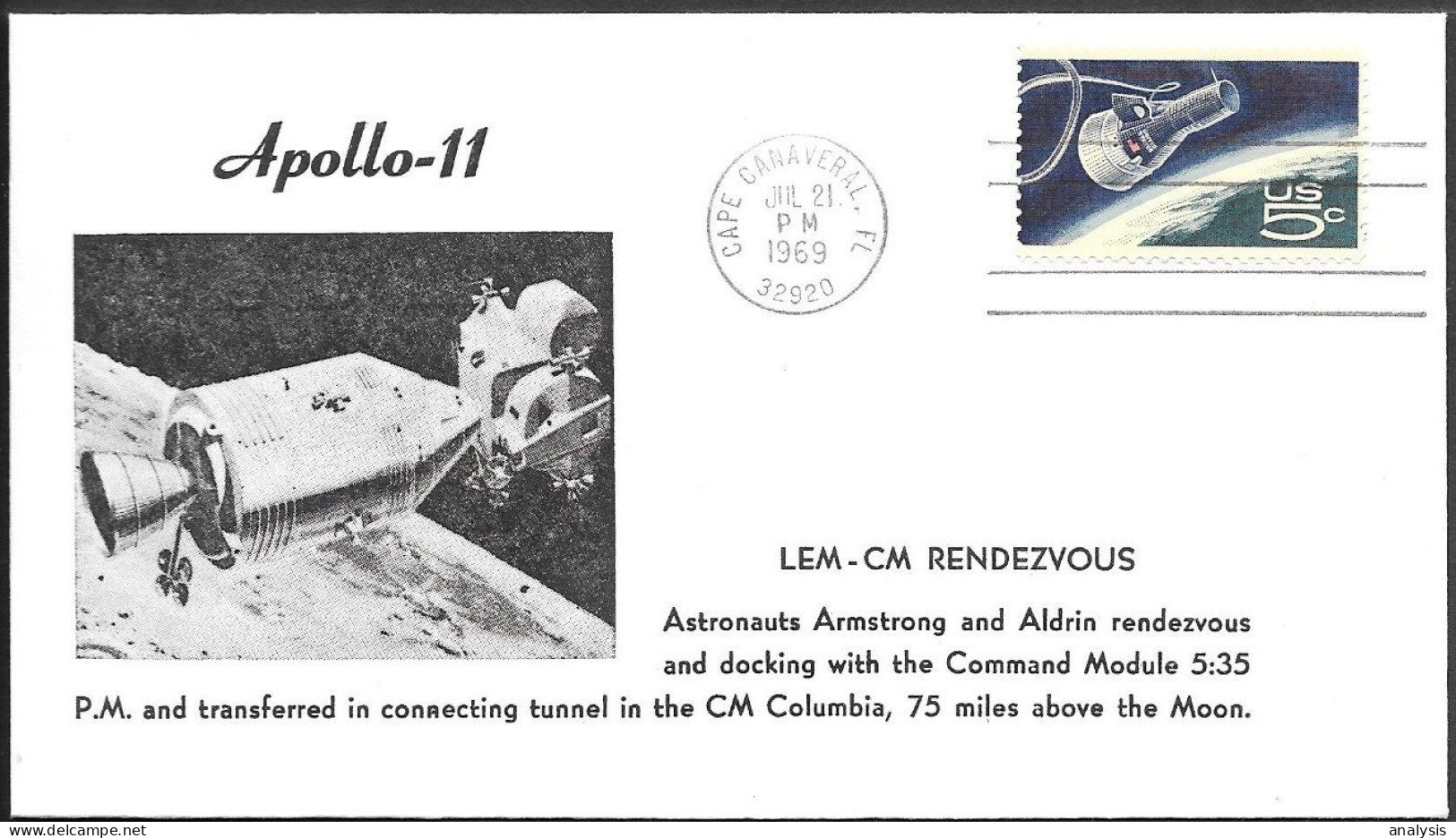 US Space Cover 1969. "Apollo 11" LEM / CM Rendezvous - USA