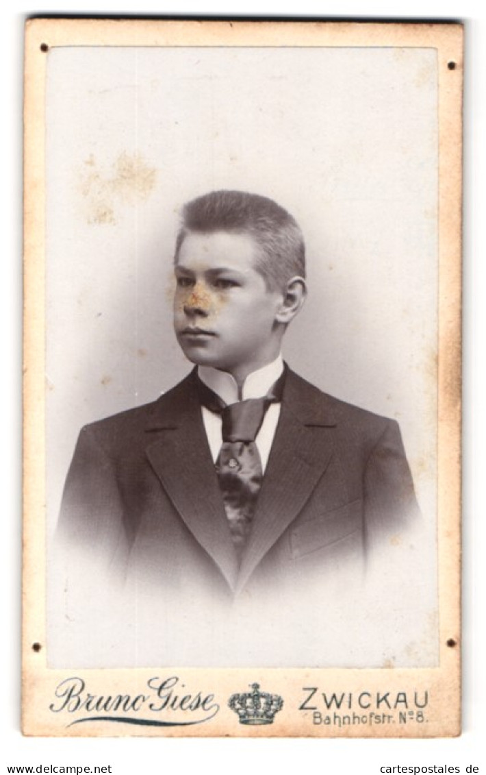 Fotografie Bruno Giese, Zwickau I. S., Bahnhofstr. 8, Portrait Hübscher Bube Mit Krawatte Im Jackett  - Anonieme Personen