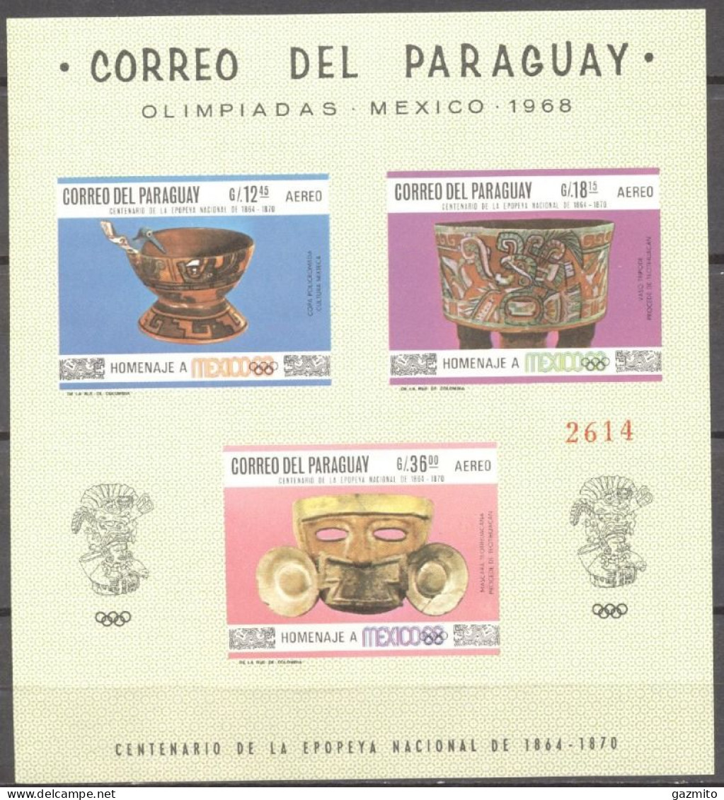 Paraguay 1968, Olympic Games In Mexico, Archaeology, BF IMPERFORATED - Archaeology