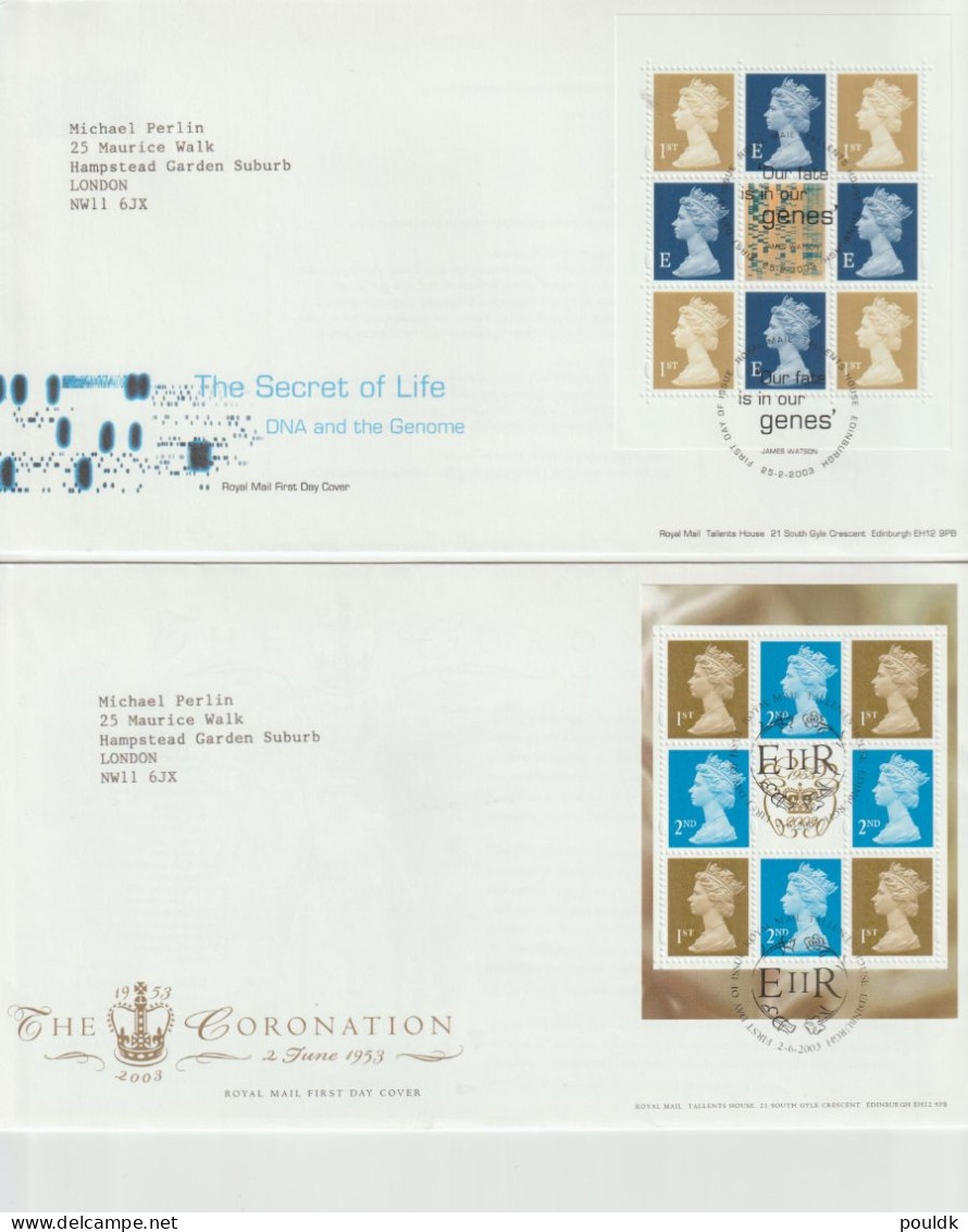 Great Britain: Ten FDC W/Souvenir Sheets Or Booklet Panes. Postal Weight Approx 0,21 Kg. Please Read Sales Conditions Un - 2001-2010 Decimal Issues