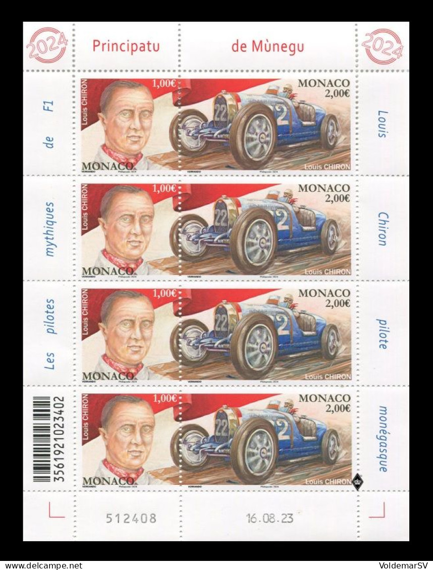 Monaco 2024 Mih. 3679/80 Formula 1. Driver Louis Chiron. Race Car (M/S) MNH ** - Ongebruikt