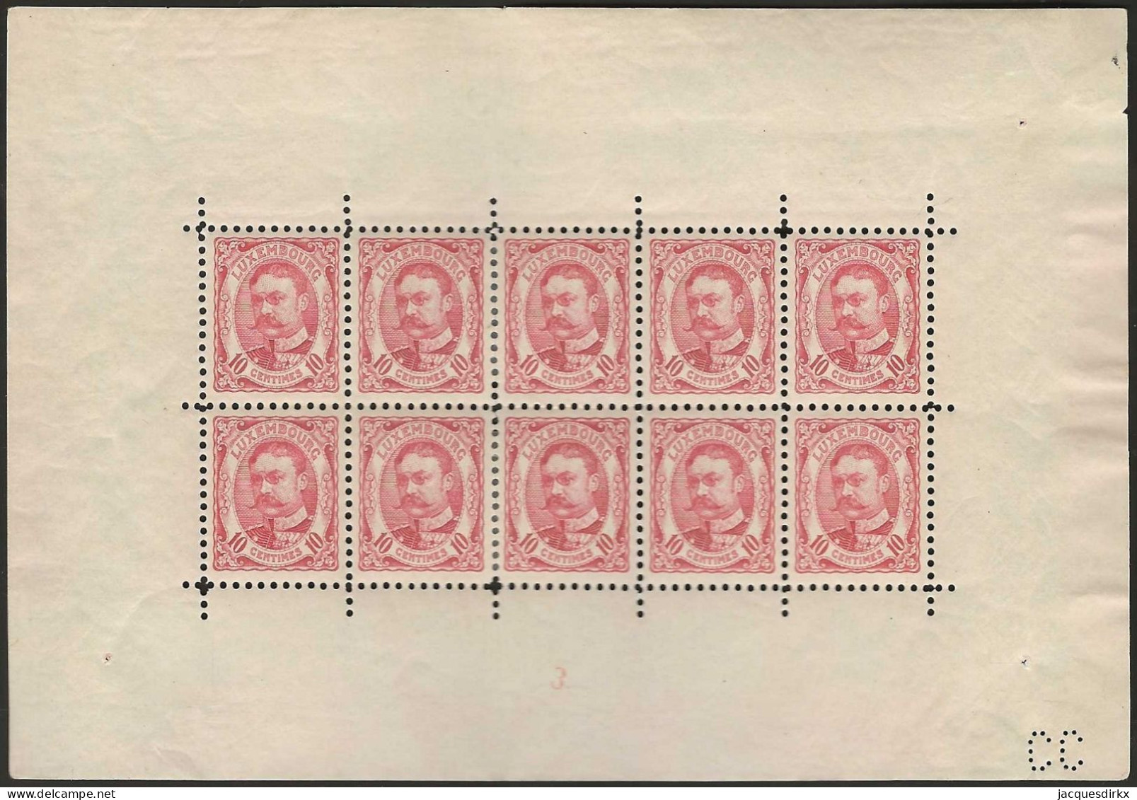 Luxembourg  .  Y&T .   74 10x   (2 Scans)  . Plié Au Millieu  .   * (timbres: **)  .    Neuf Avec Gomme - Blocks & Sheetlets & Panes