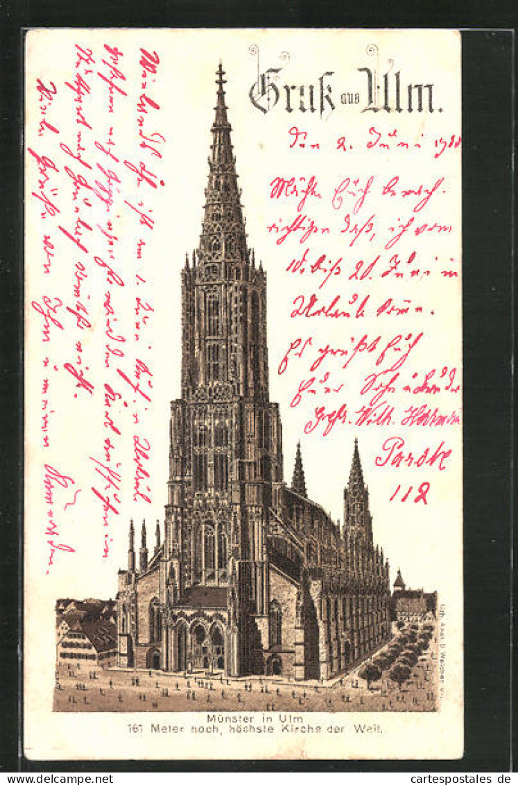 Lithographie Ulm A. D., Münster  - Ulm