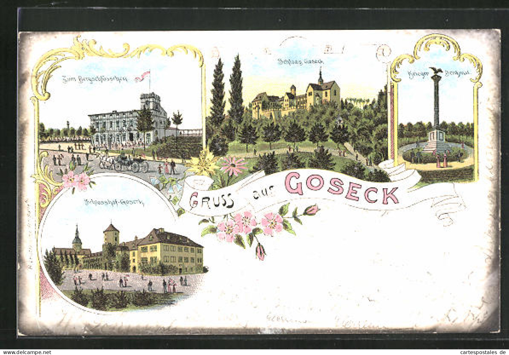 Lithographie Goseck, Schloss Goseck, Kriegerdenkmal & Zum Bergschlösschen  - Altri & Non Classificati