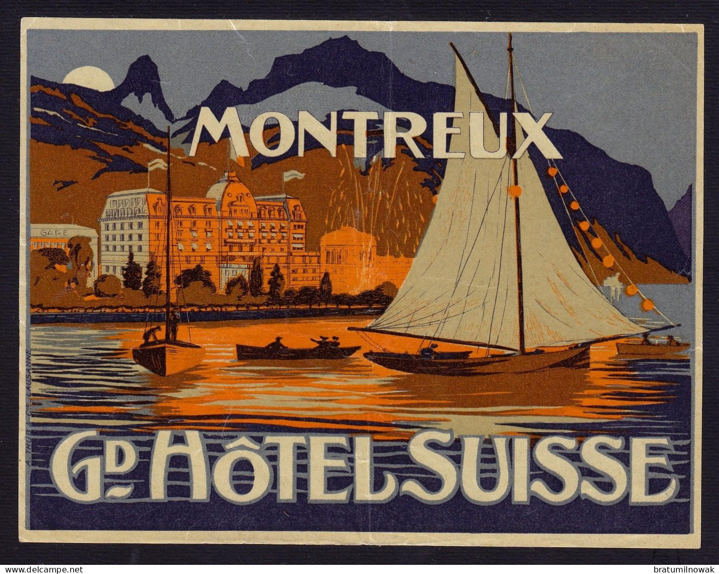 MONTREUX - GRAND HOTEL SUISSE OLD LARGE LUGGAGE LABEL (see Sales Conditions) - Etiquettes D'hotels