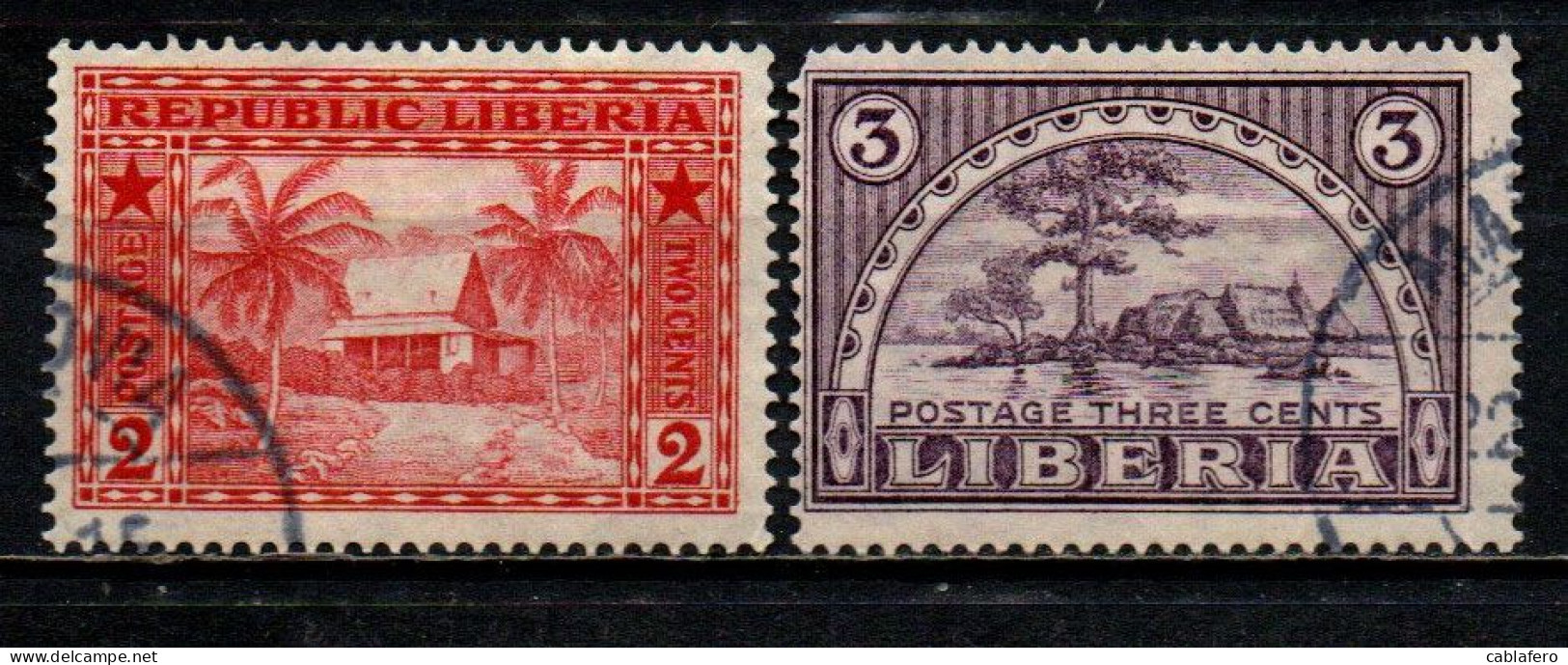 LIBERIA - 1915 - CASA LIBERIANA E PORTO DI MONROVIA - USATI - Liberia