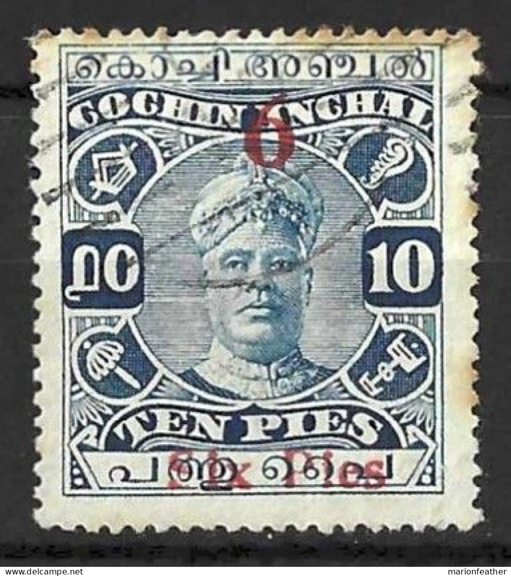INDIA..." COCHIN.."......KING GEORGE V...(1910-36..)......SG66....TONED.......USED.. - Cochin