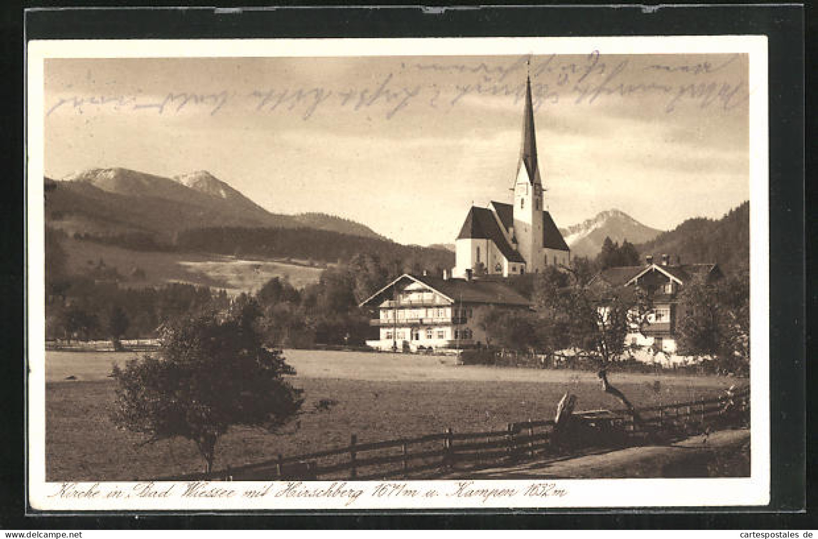 AK Bad Wiessee, Kirche Mit Hirschberg Und Kampen  - Bad Wiessee