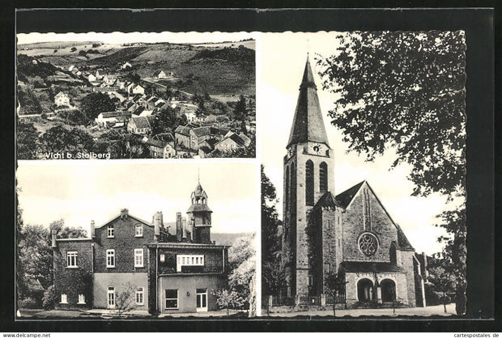 AK Vicht B. Stolberg, Ortsansicht, Kirche  - Stolberg