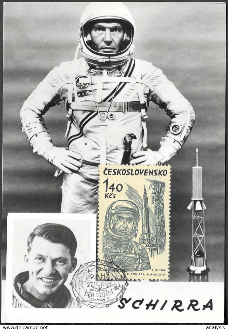 Czechoslovakia Space Maxi Card 1964 First Day. Astronaut Schirra "Mercury - Atlas 8" - Europe