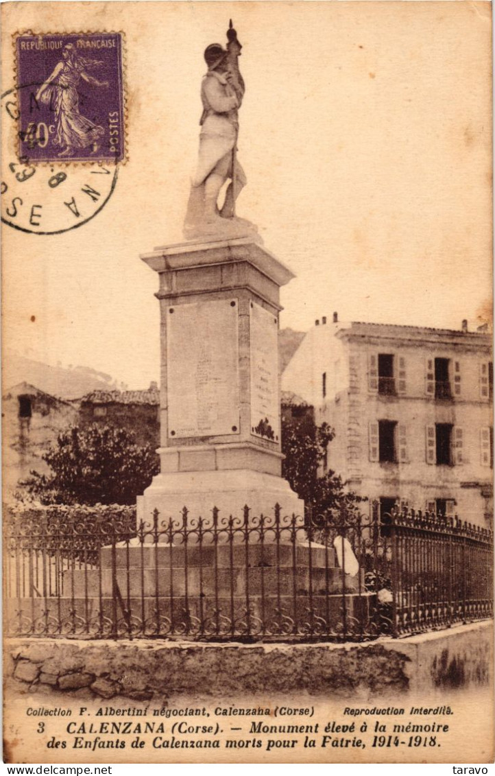 CORSE - CALENZANA - Monument Aux Morts Pour La Patrie 1914-1918 - Other & Unclassified