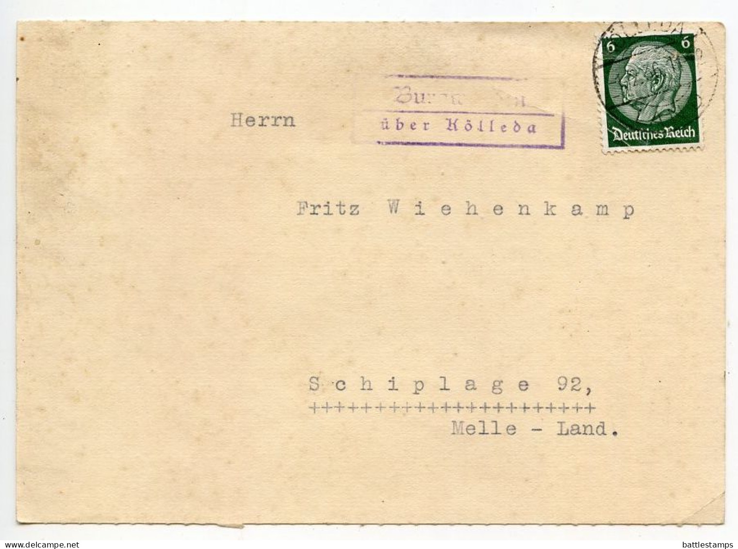 Germany 1936 Postcard; Kölleda-Land - Forsthaus Cammerforst To Schiplage; 6pf. Hindenburg - Covers & Documents