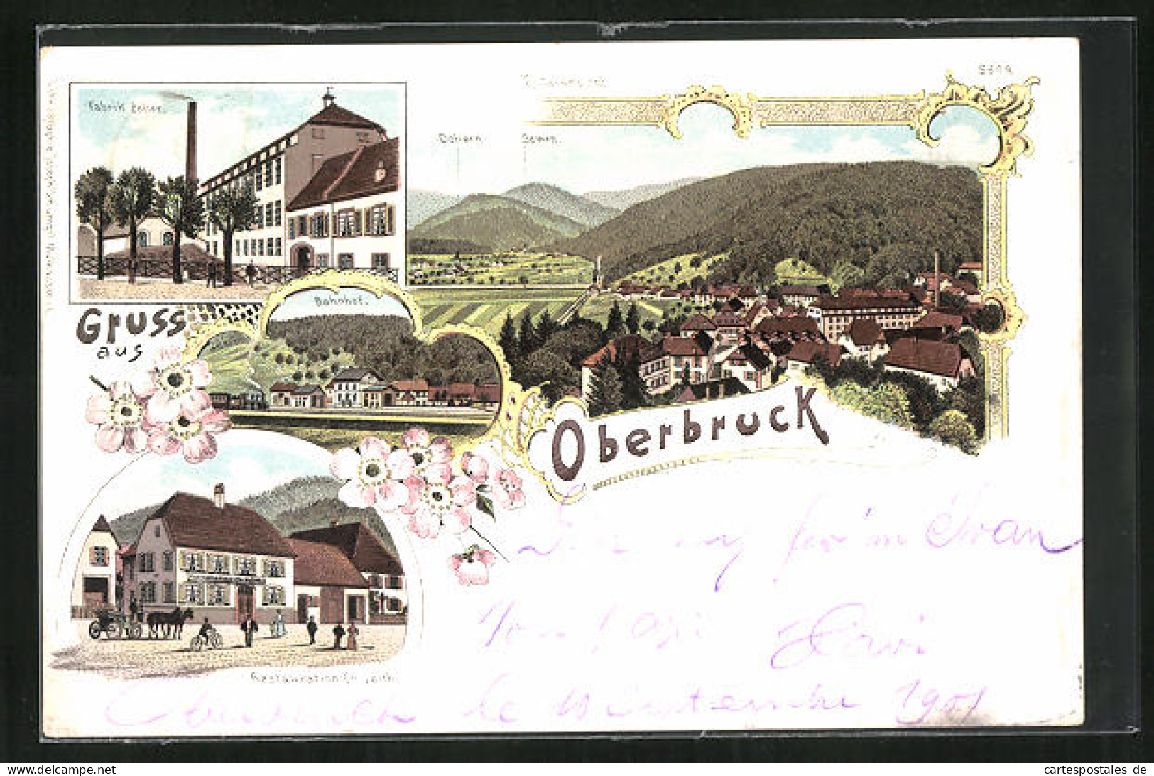 Lithographie Oberbruck, Restauration Ch. Veith, Fabrik Zeller, La Gare  - Sonstige & Ohne Zuordnung