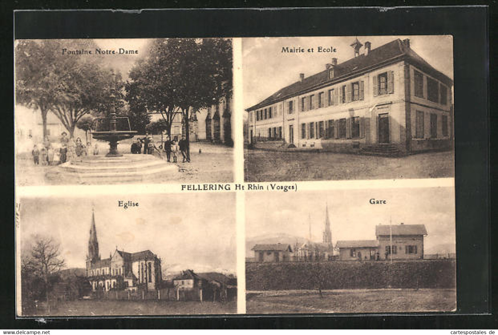 CPA Fellering, Notre-Dame Fontaine, Mairie Et Ecole, Eglise, Gare  - Autres & Non Classés