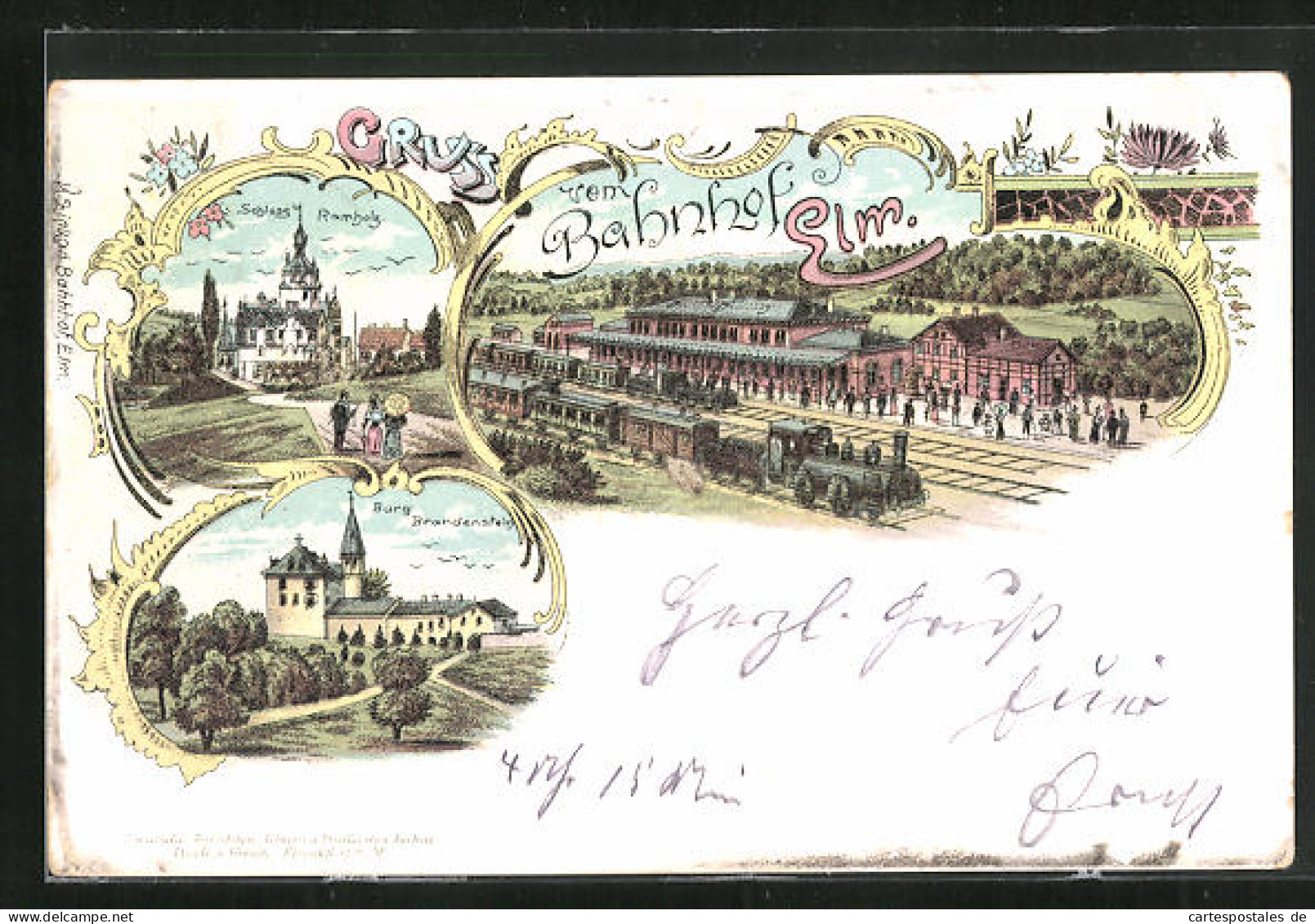 Lithographie Elm, Bahnhof, Schloss Ramholz, Burg Brandenstein  - Other & Unclassified