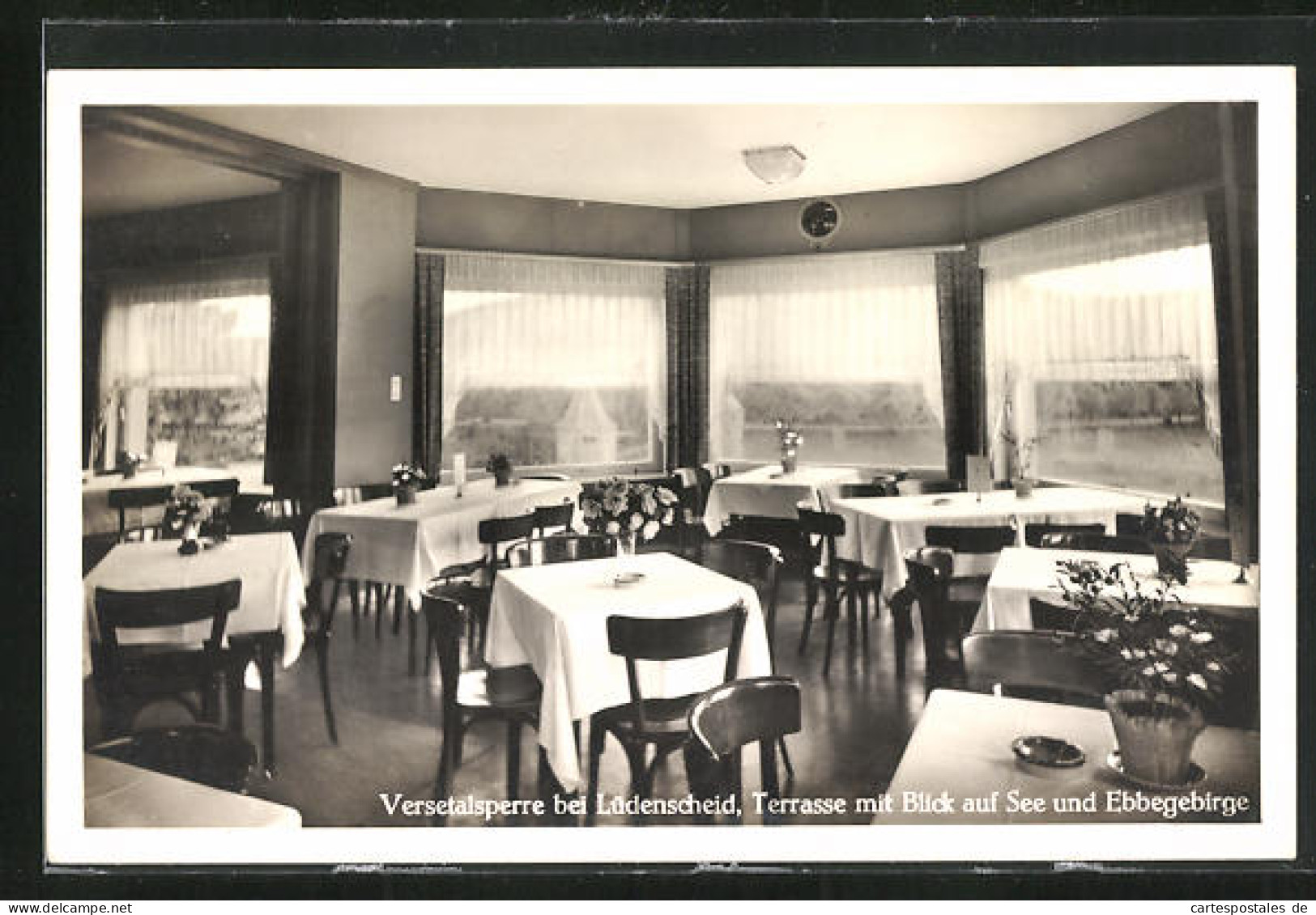 AK Lüdenscheid, Gasthaus Obere Versetalsperre, Terrasse Mit Blick Auf See Und Ebbegebirge  - Luedenscheid