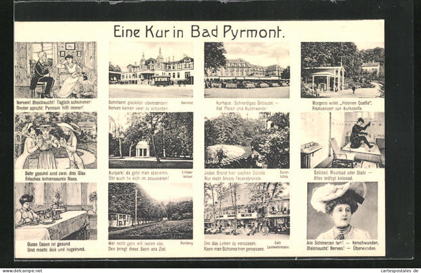 AK Bad Pyrmont, Bahnhof, Kurhaus, Helenen Quelle  - Gesundheit