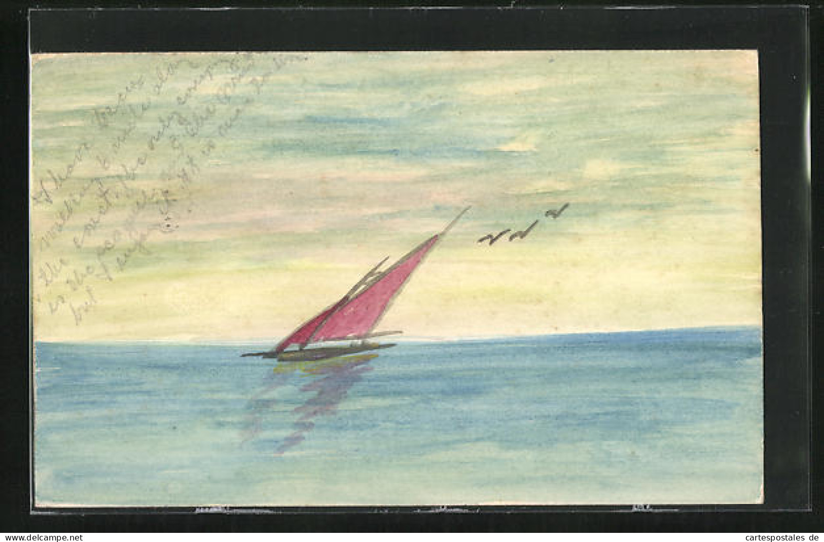 Künstler-AK Handgemalt: Idyllische See Mit Einem Segelboot  - 1900-1949