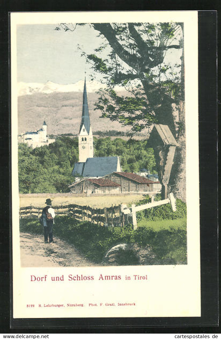 AK Amras, Teilansicht Mit Kirche Und Schloss  - Andere & Zonder Classificatie