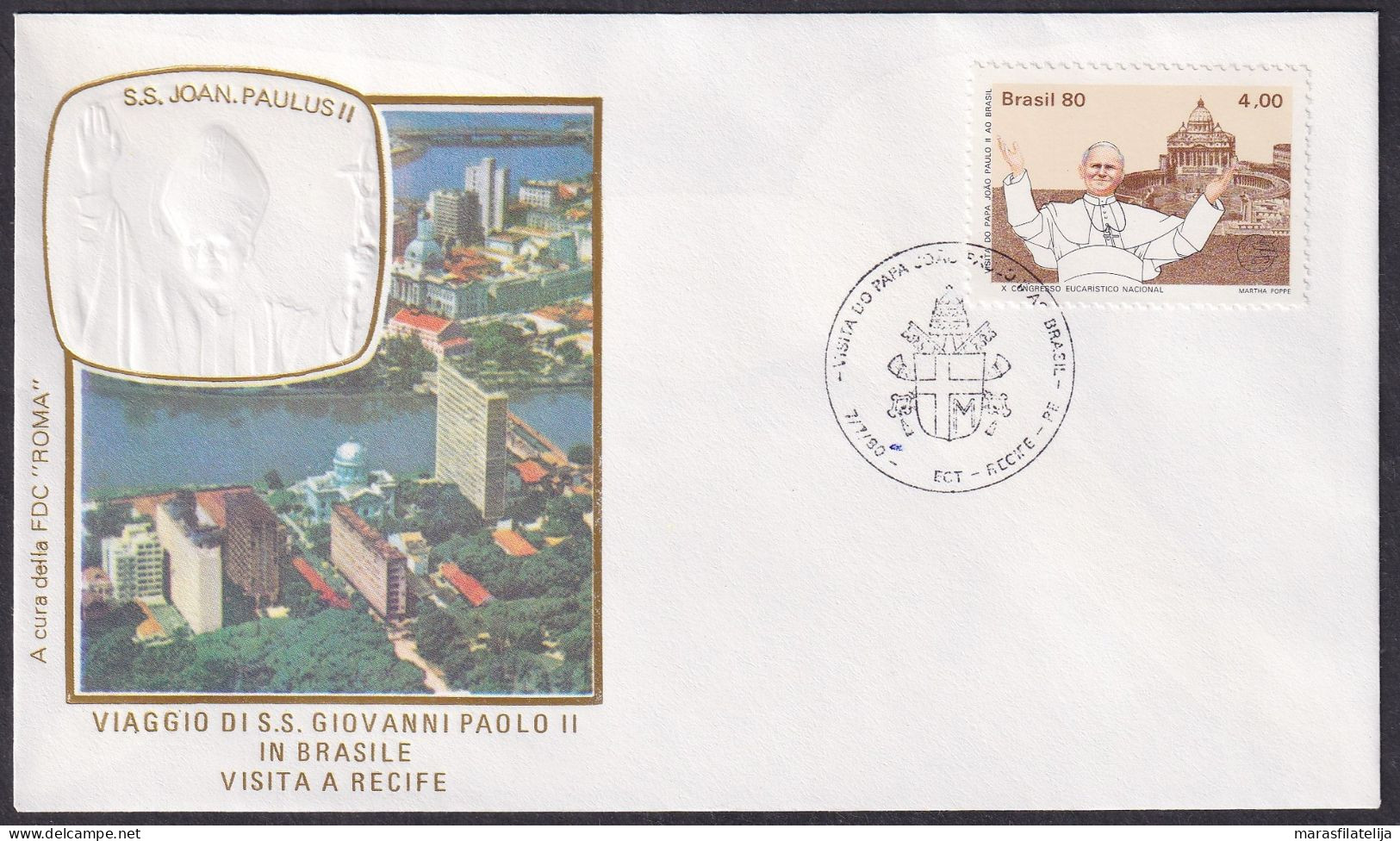 Vatican Brasil 1980, Pope Paul John II Visit Recife, Special Cover - Sonstige & Ohne Zuordnung