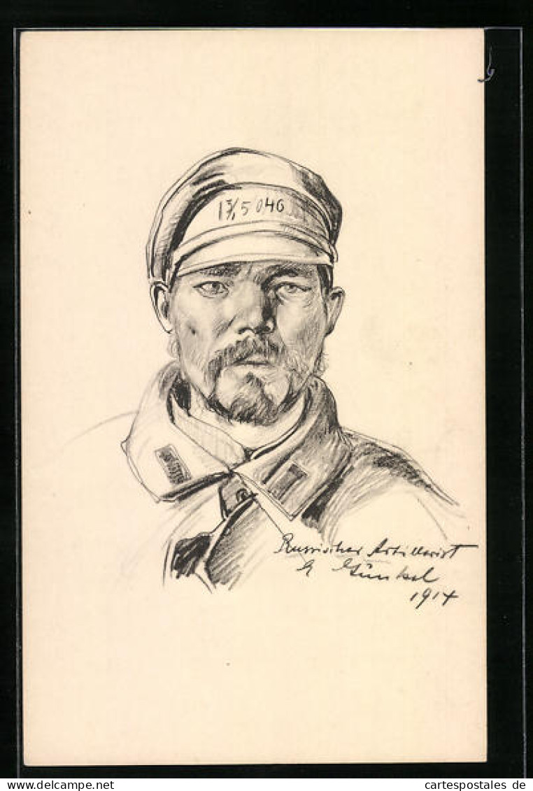 Künstler-AK Russischer Artillerist, Kriegsgefangener  - Oorlog 1914-18