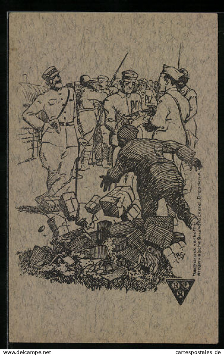 Künstler-AK Kriegsgefangene Bei Der Paketausgabe  - Weltkrieg 1914-18