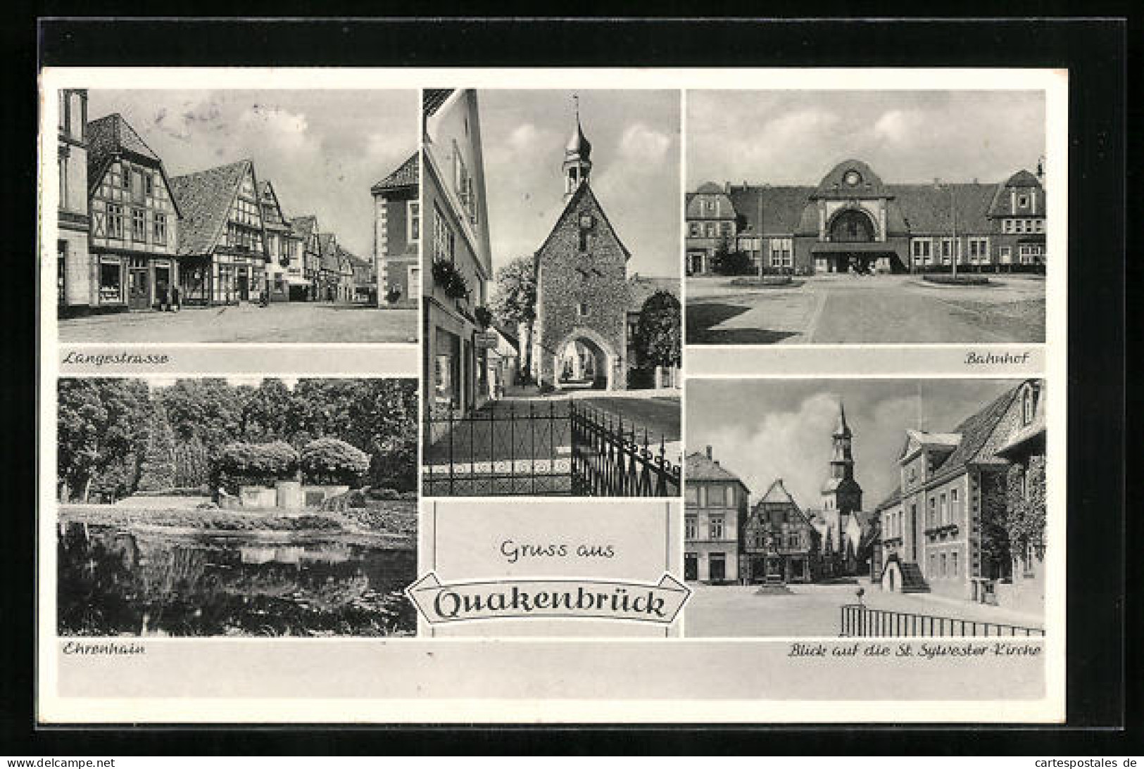 AK Quakenbrück, Langestrasse, Ehrenhain, Bahnhof, Blick Auf Die St. Sylvester-Kirche  - Quakenbrück