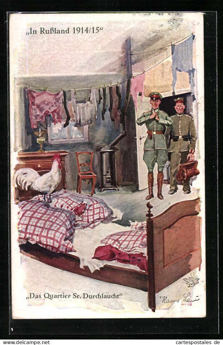 Künstler-AK Hans Leu: Russland, In Russland 1914-15, Das Quartier Sr. Durchlaucht, Zwei Soldaten Stehen In Der Tür  - Leu, Hans