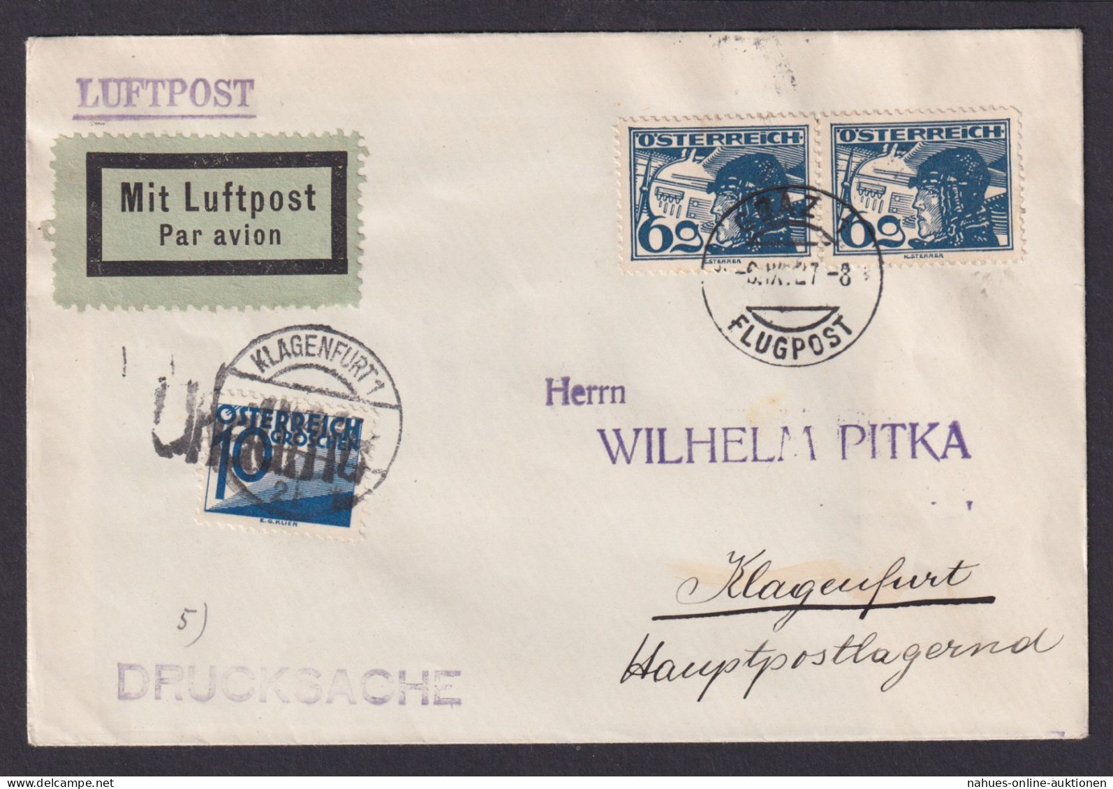 Flugpost Österreich Graz Klagenfurt September 1927 - Covers & Documents