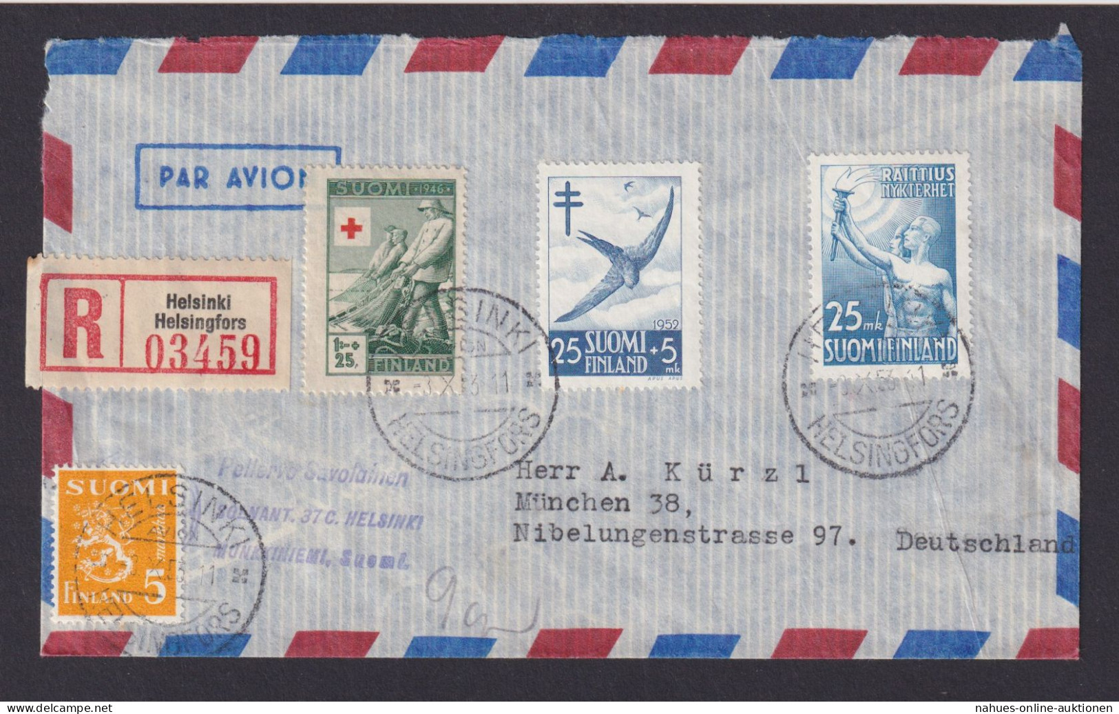 Flugpost Airmail Finnland Helsinki Luftpost R Brief München - Aland