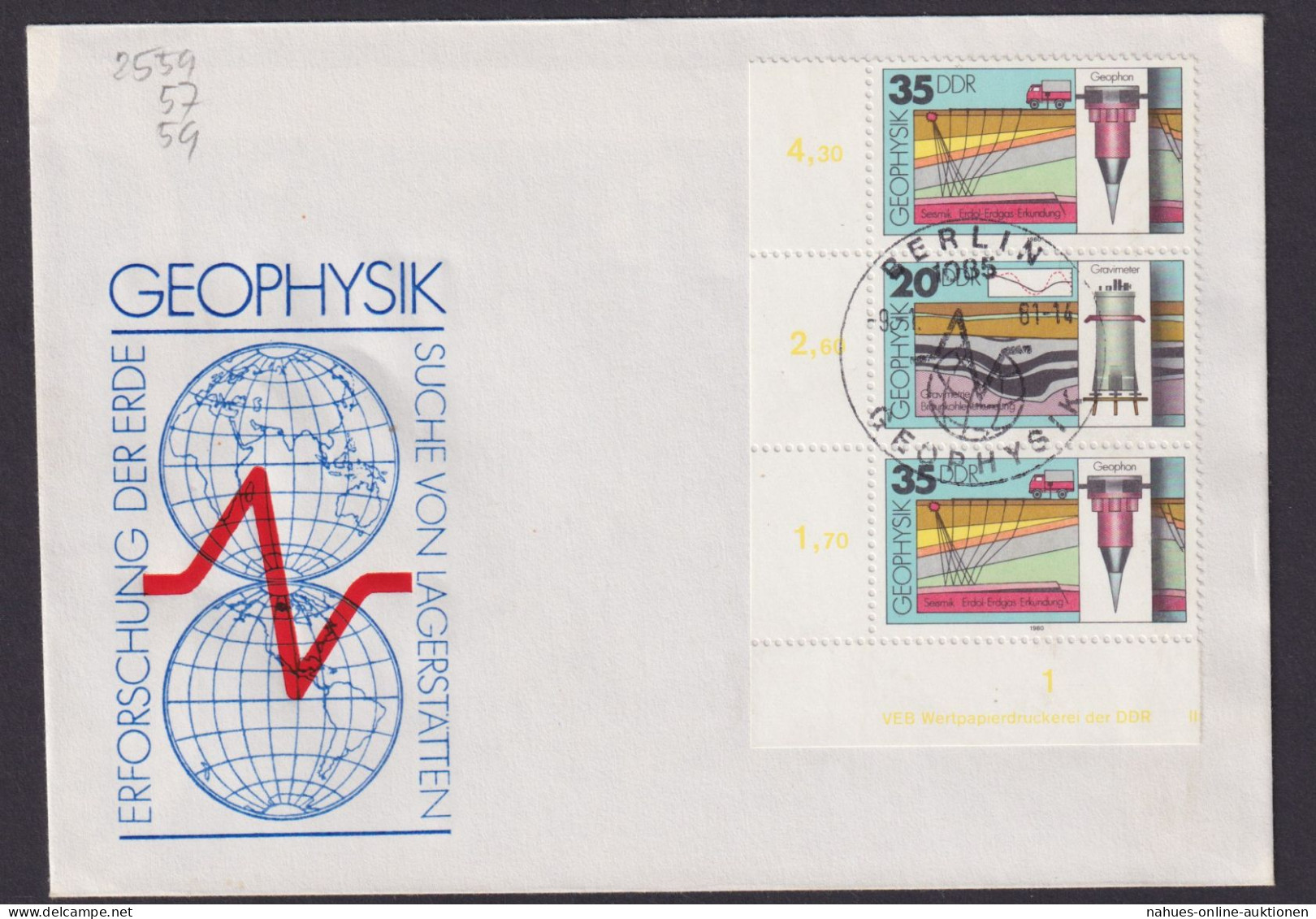 DDR Zusammendruck Druckvermerk Bogenecke Eckrand Geophysik Berlin - Briefe U. Dokumente