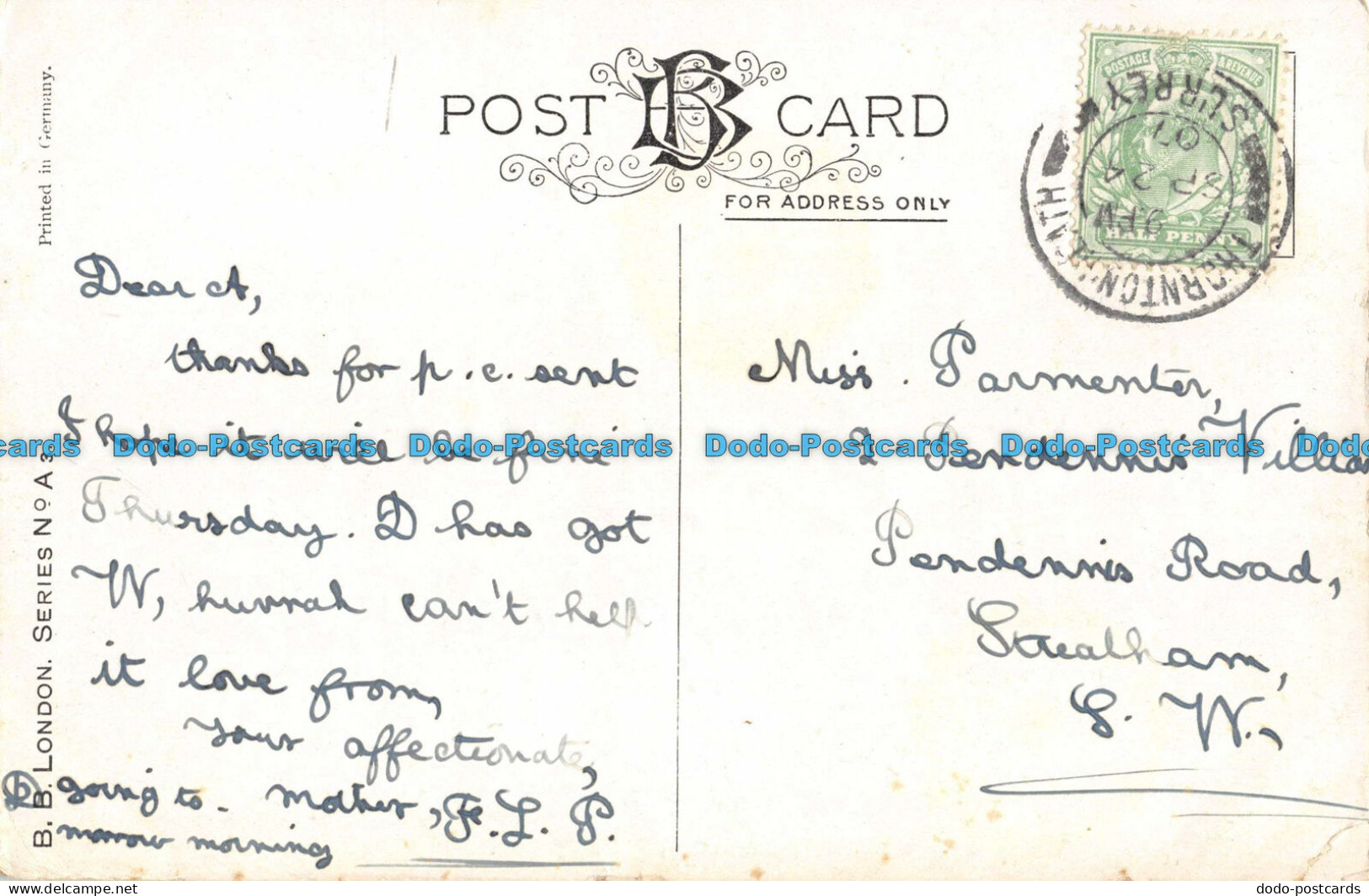 R090144 Tintern Abbey. B. B. London. Series No. A3. 1907 - Autres & Non Classés