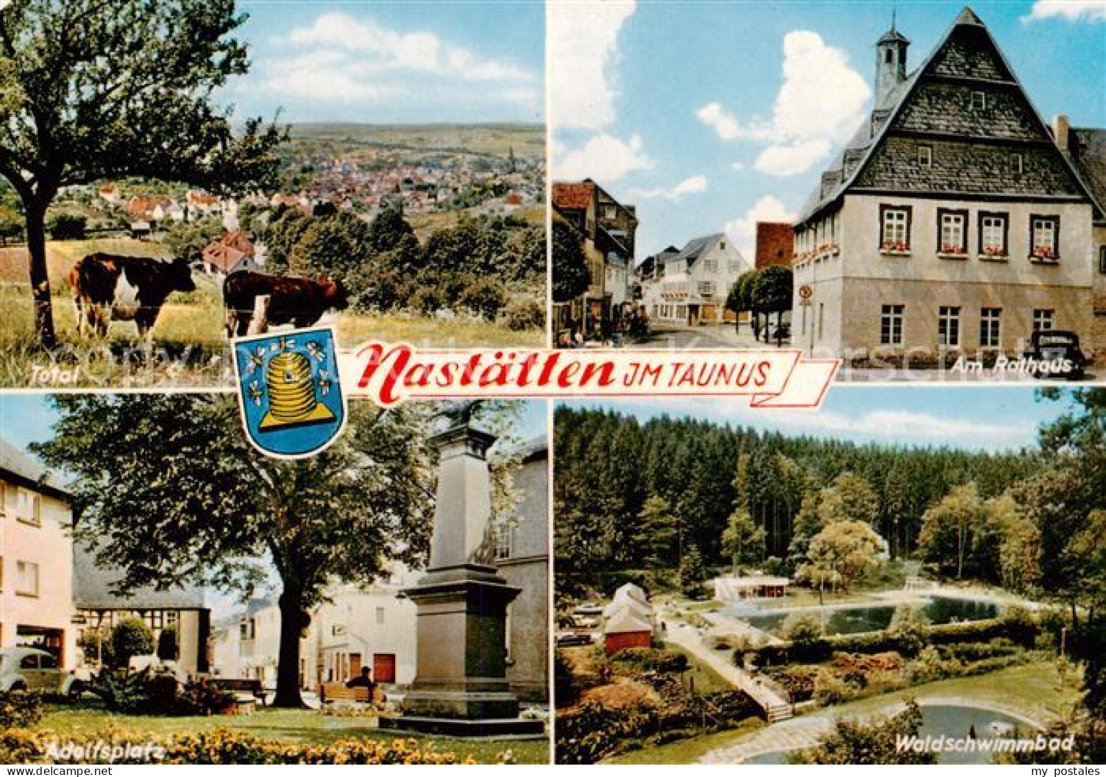 73865158 Nastaetten Taunus Panorama Rathaus Adolfsplatz Waldschwimmbad Nastaette - Autres & Non Classés