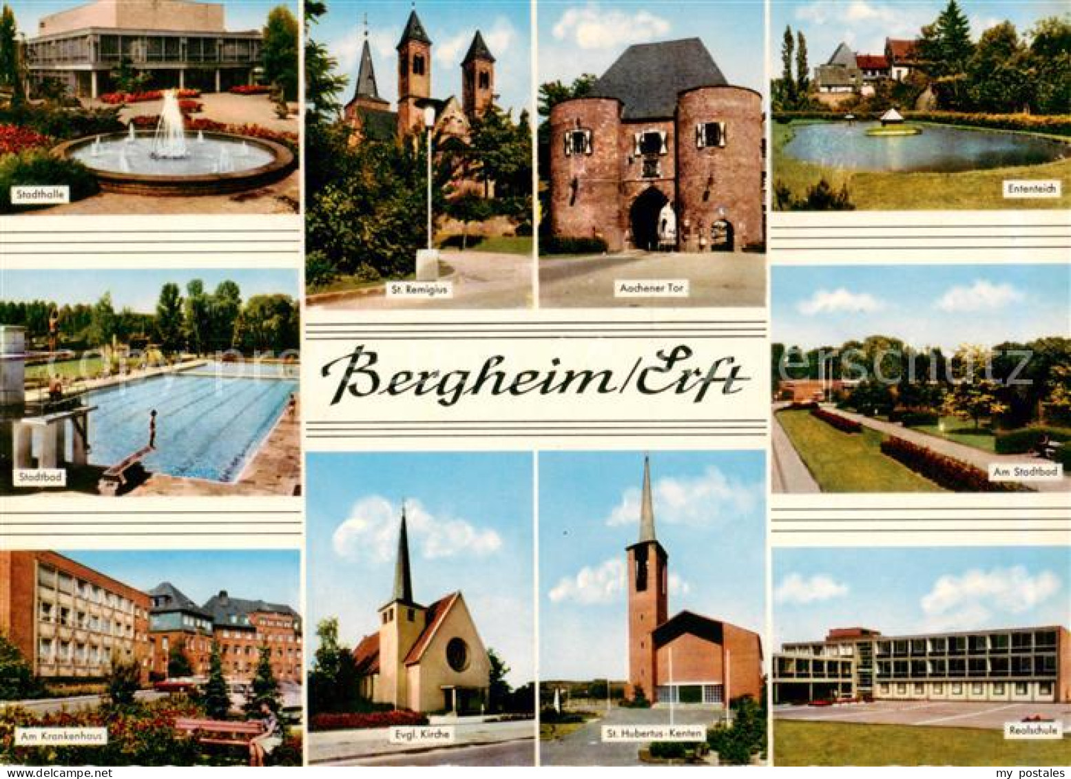 73865153 Bergheim-Erft Stadthalle Brunnen Freibad Krankenhaus Kirche Aachener To - Sonstige & Ohne Zuordnung