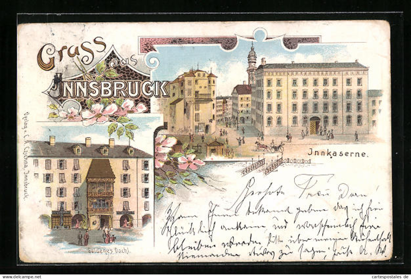 Lithographie Innsbruck, Goldenes Dachl, Innkaserne  - Autres & Non Classés