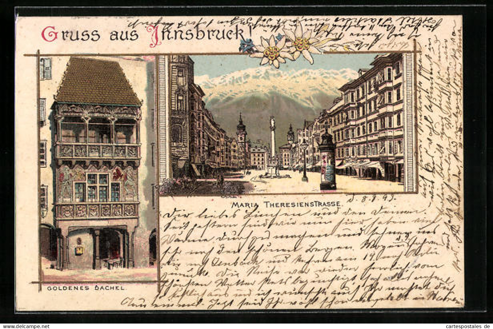 Lithographie Innsbruck, Maria Theresienstrasse, Goldenes Dachl  - Autres & Non Classés