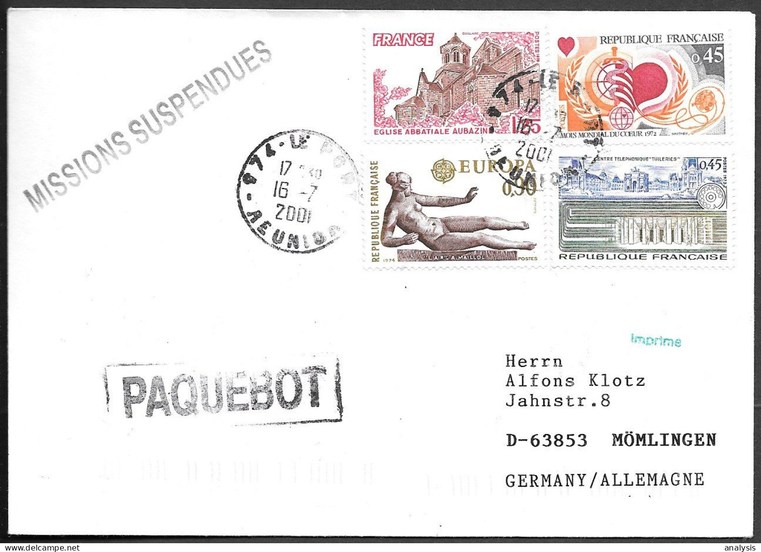 Reunion Paquebot Cover Mailed To Germany 2001 - Lettres & Documents