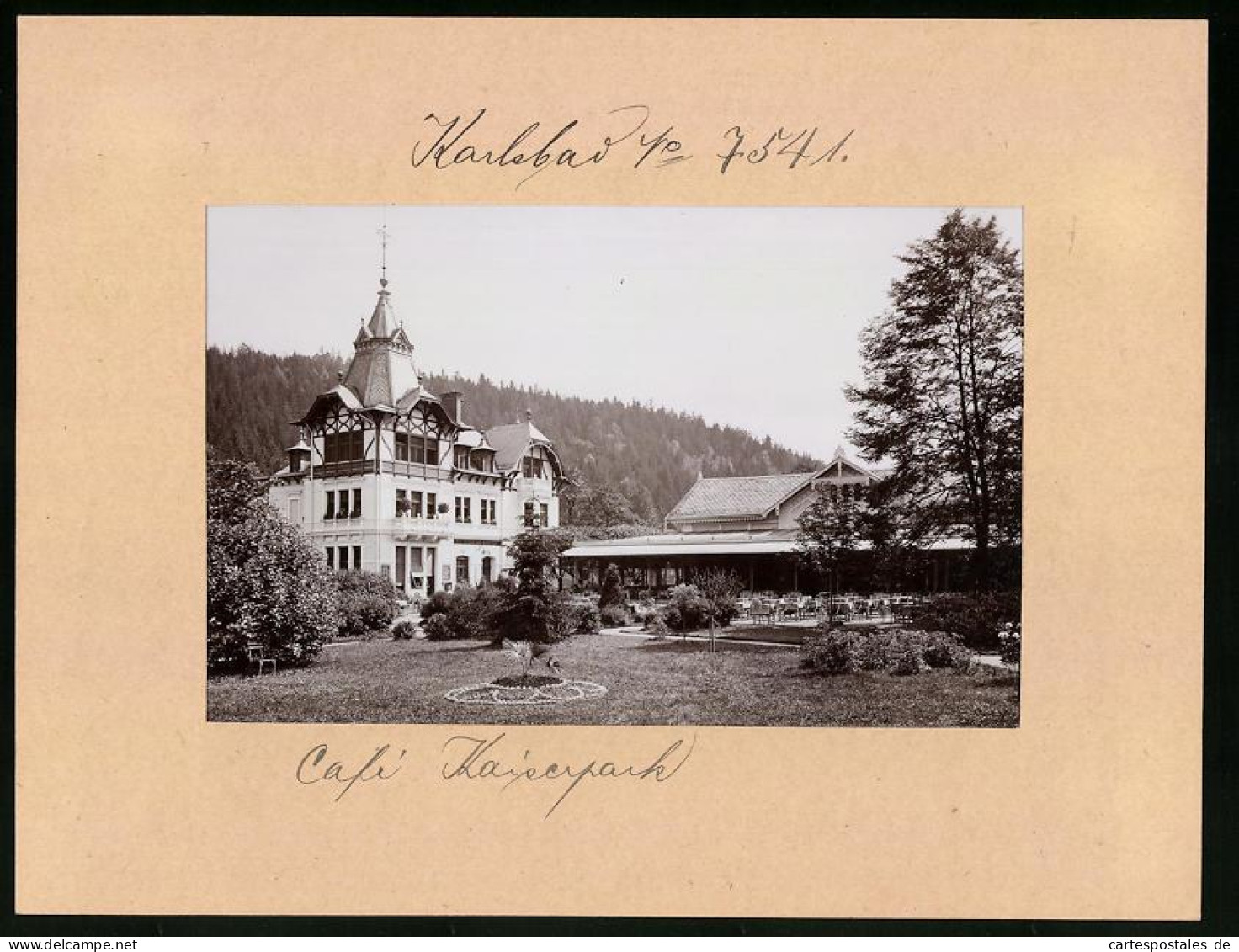 Fotografie Brück & Sohn Meissen, Ansicht Karlsbad, Blick Vom Garten Auf Das Cafe Kaiserpark  - Lugares