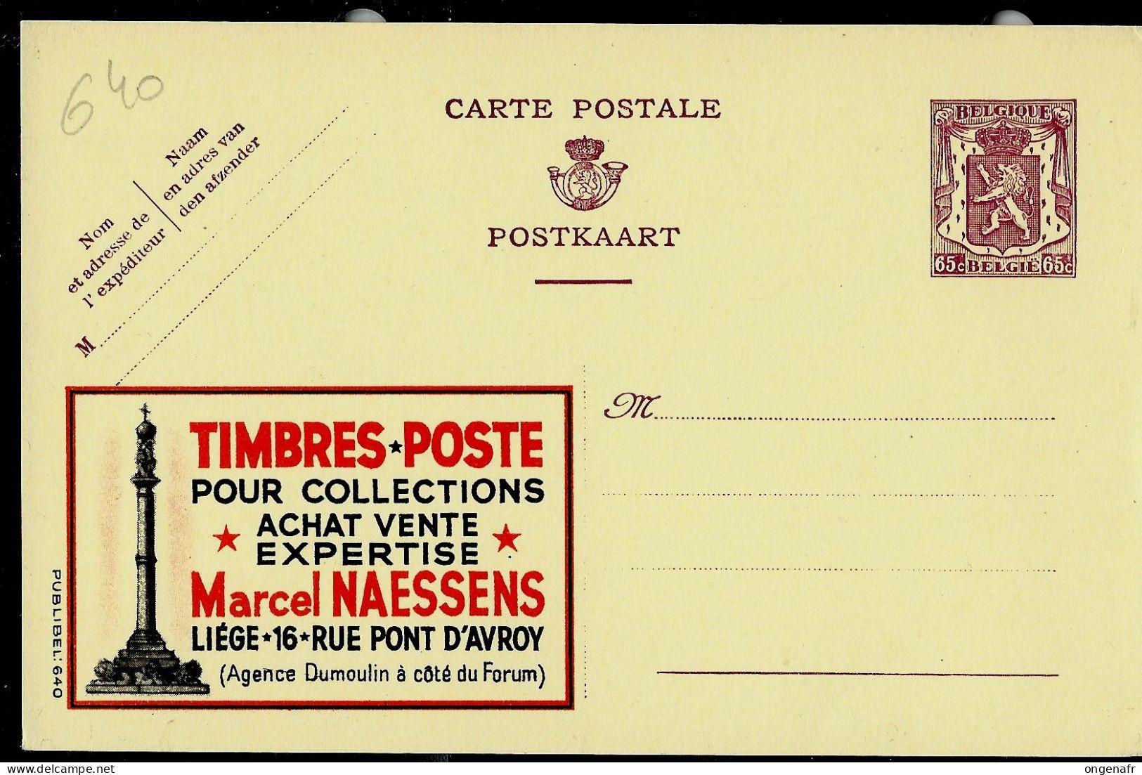 Publibel Neuve N° 640 ( Timbres-Poste - Marcel NAESSENS - Perron Liège ) - Werbepostkarten