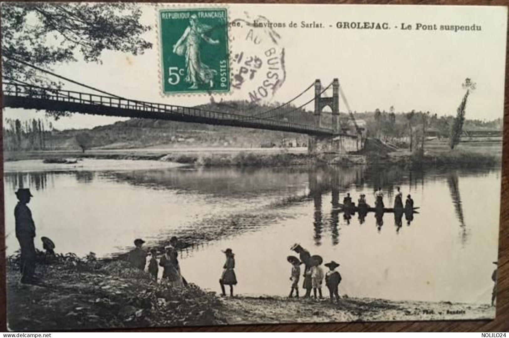 Cpa 24 Dordogne, Groléjac, Le Pont Suspendu, Animée, éd P.D.S, écrite En 1912 - Andere & Zonder Classificatie